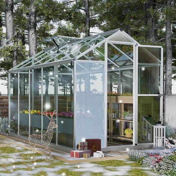 6_x_8_6_x_10_Walk-in_Polycarbonate_Greenhouse_with_Roof_Vent_and_Door_lock_Aluminum_Frame_and_Polycarbonate_Panels-_White